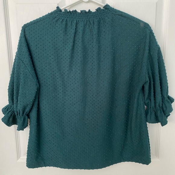 Madewell Texture & Thread Clipdot Forest Green Ruffle Top - Picture 4 of 7